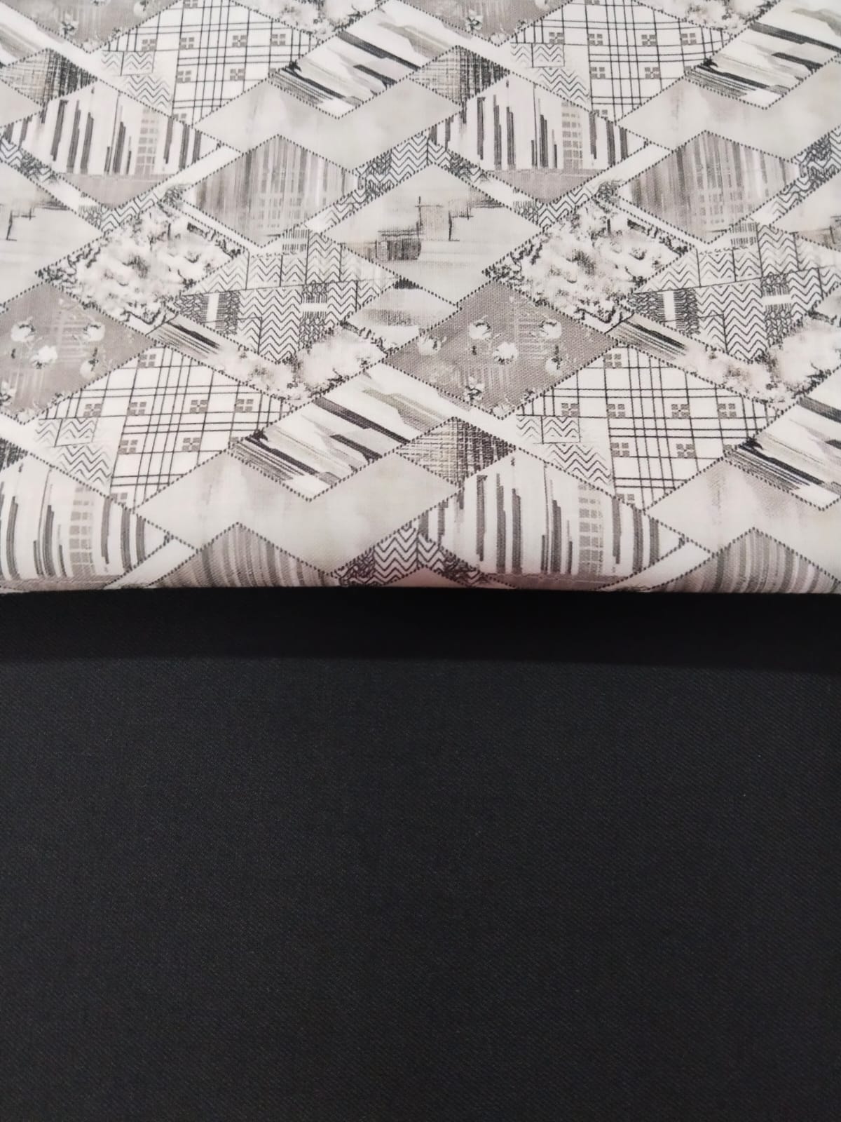Modern Diamond Pattern Printed Shirt Fabric With Black Pant Fabric Combo 