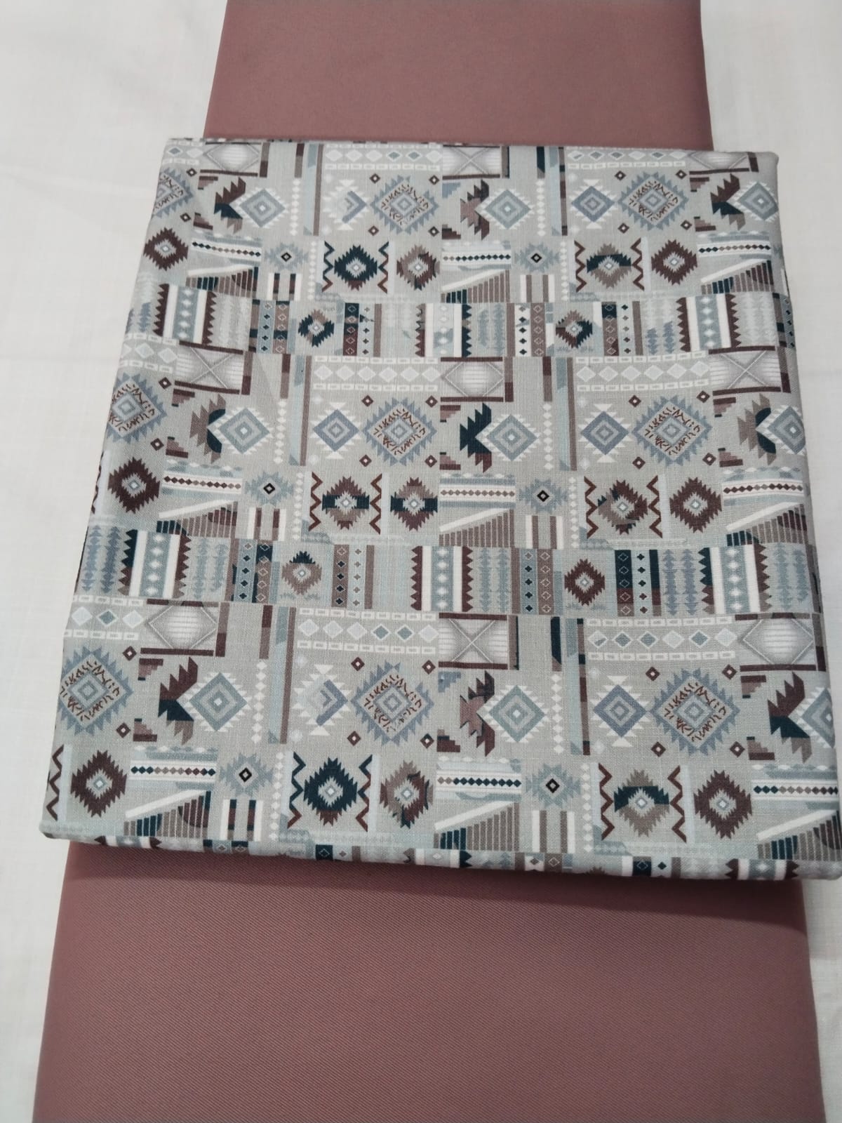 Tribal Geometric Printed Shirt Fabric With Dusty Rose Pant Fabric Combo