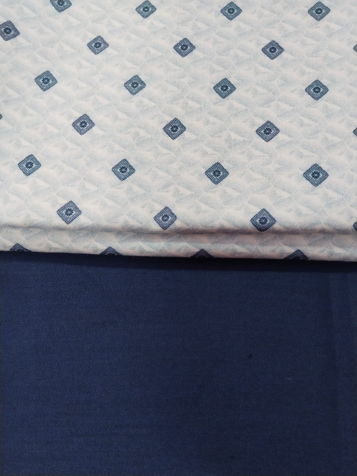 Classic Diamond Printed Shirt Fabric With Navy Blue Pant Fabric Combo