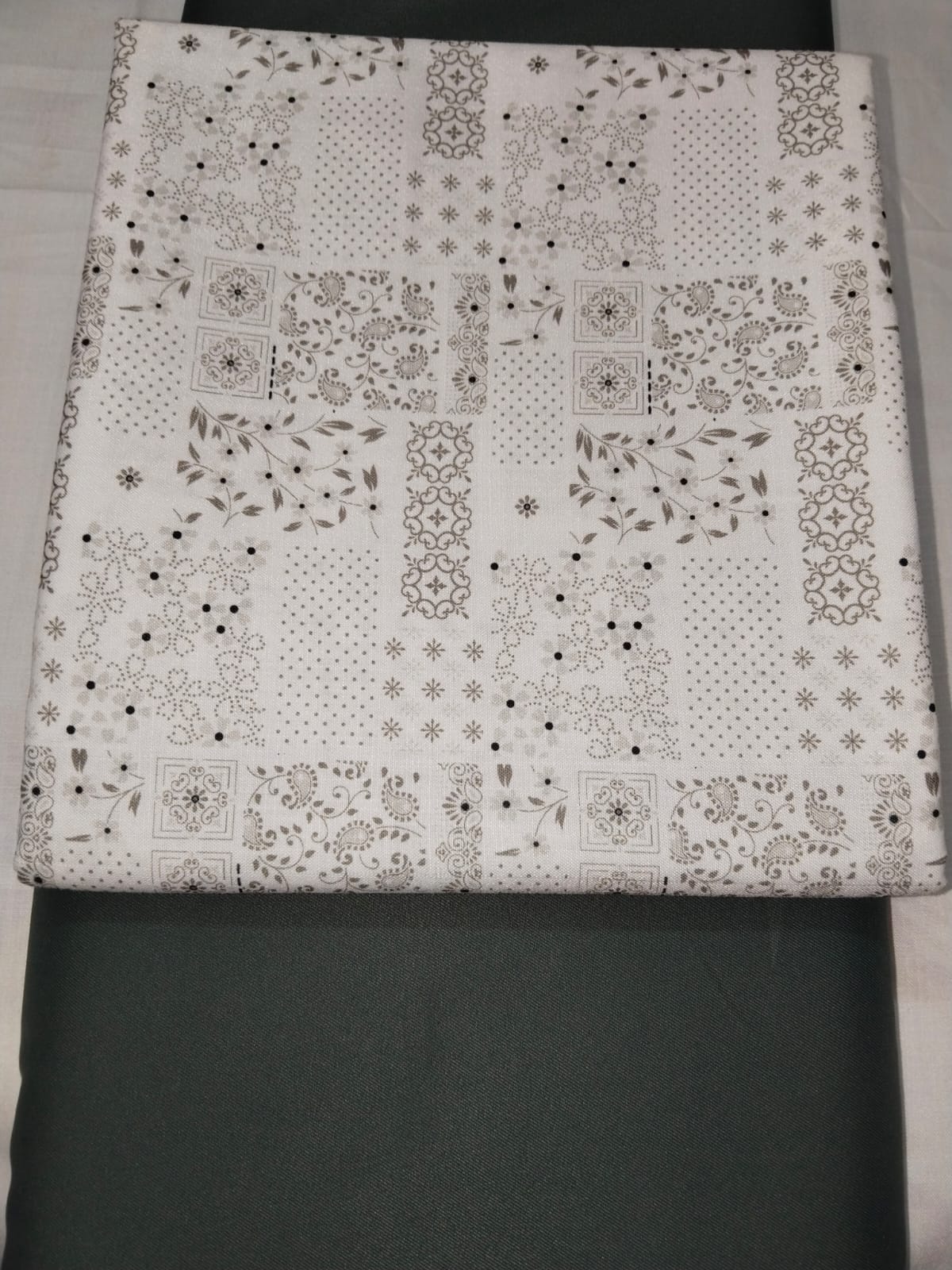 Elegant Floral Patch Printed Shirt Fabric With Dark Grey Pant Fabric Combo