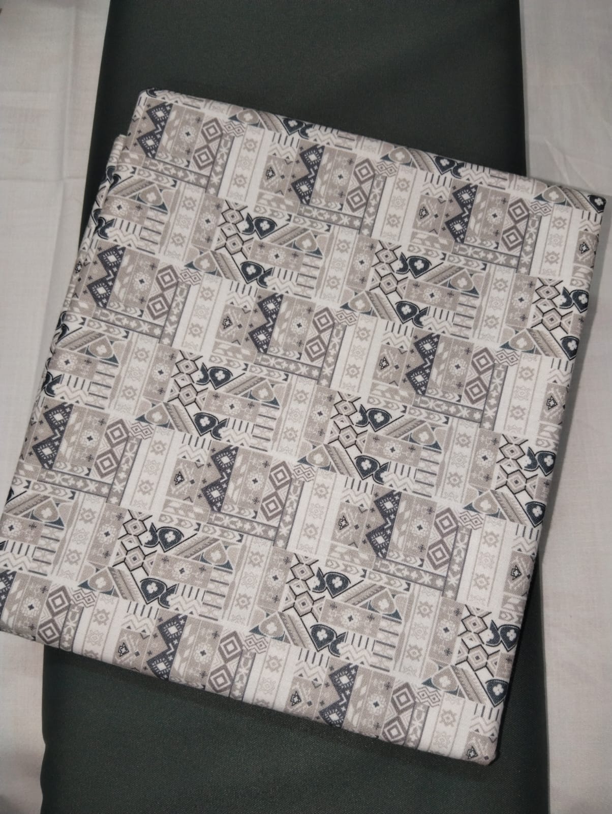 Ethnic Geometric Printed Shirt Fabric With Dark Grey Pant Fabric Combo