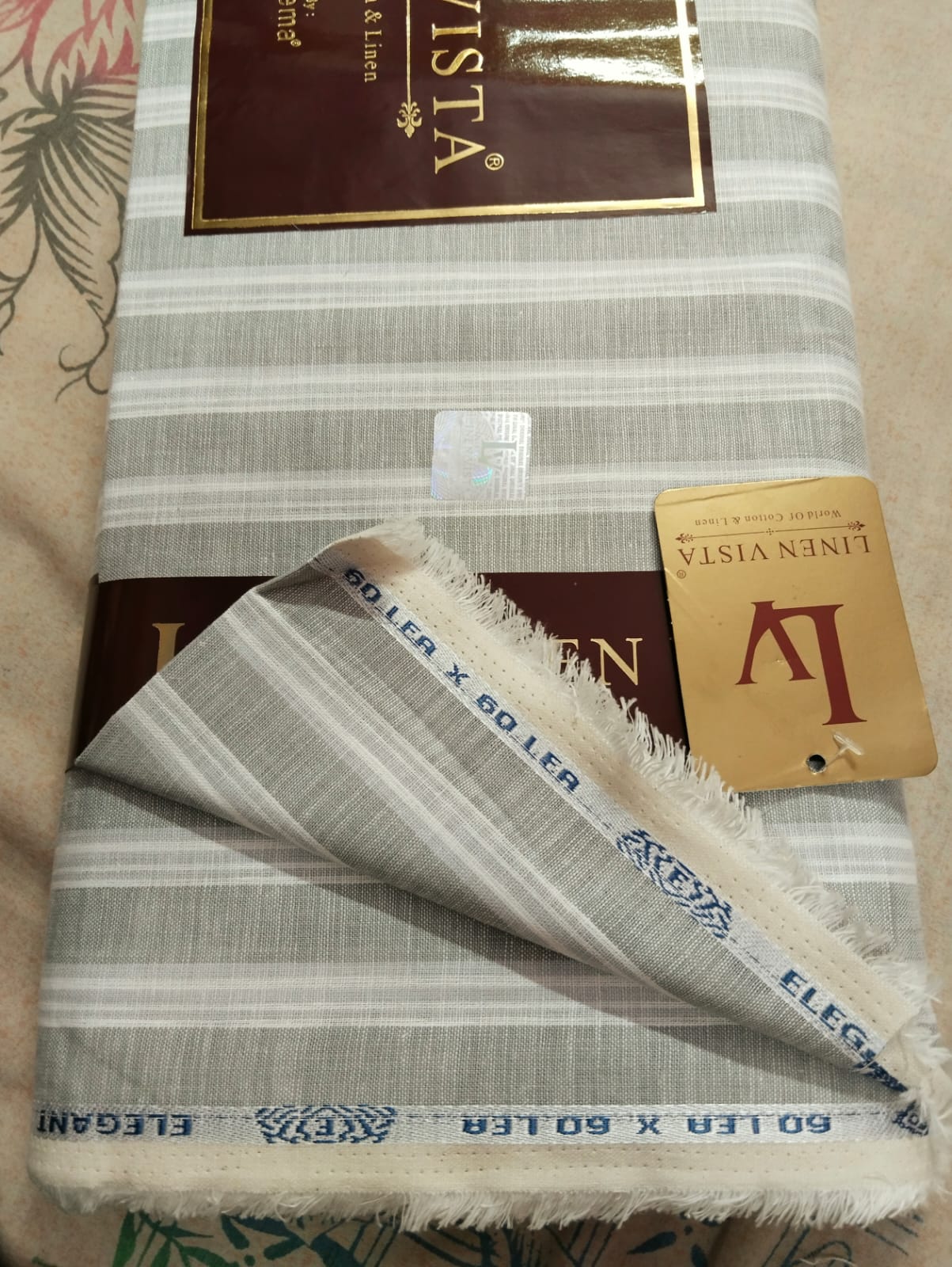 Light Grey Vertical Stripe Linen Shirting Fabric 