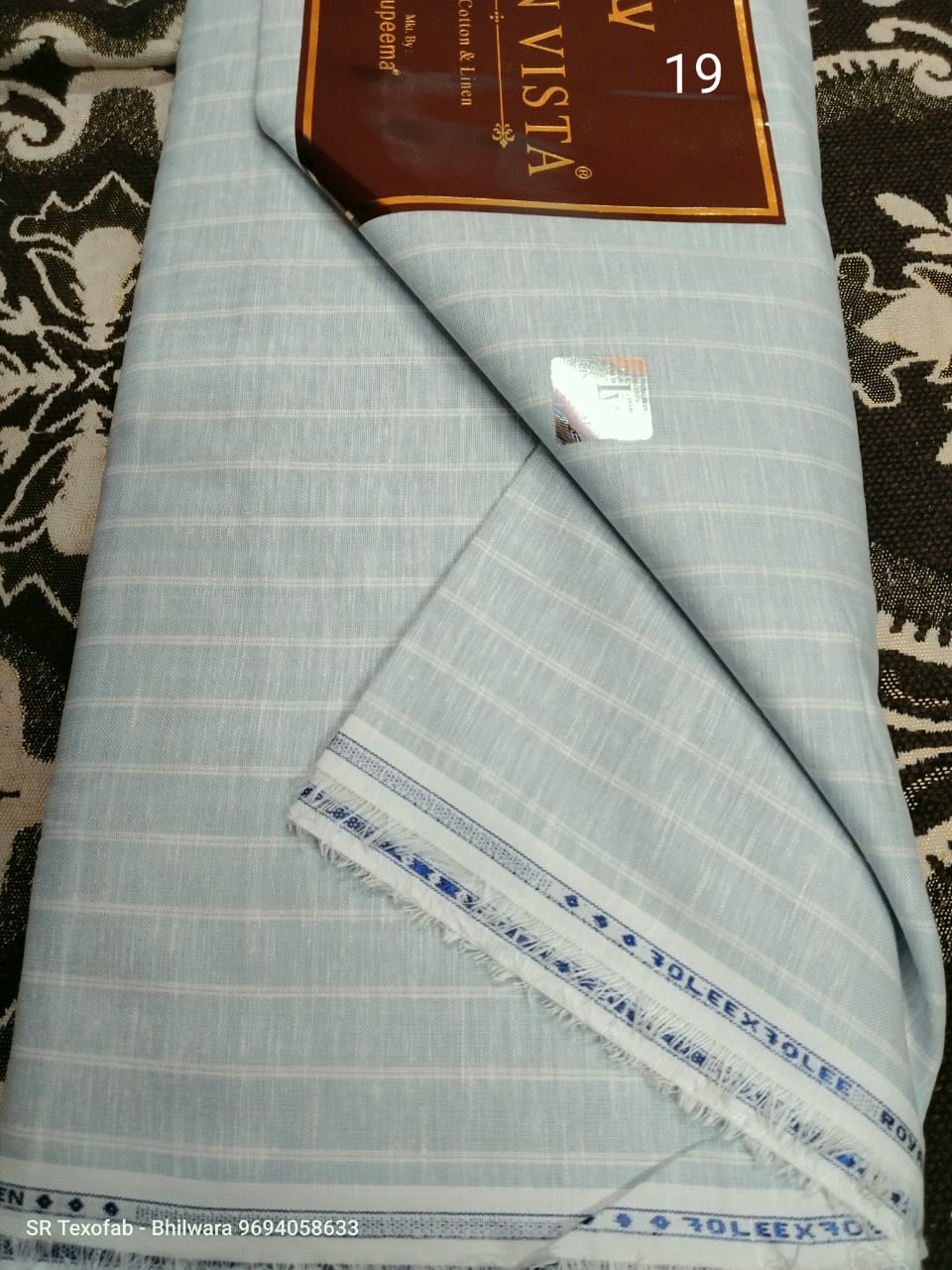  Linen Shirting Fabric Pastel Mint Green With White Vertical Pinstripe 