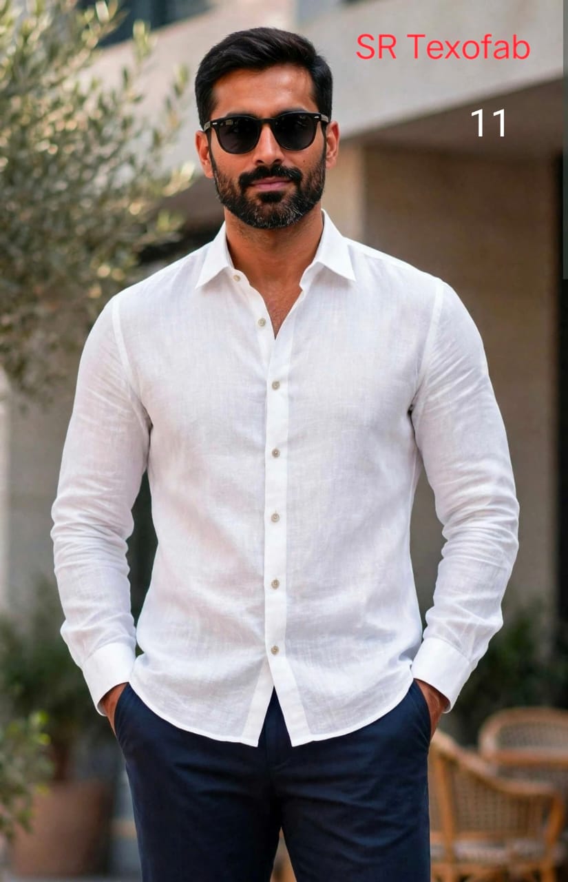 Premium Pure White Linen Shirt  Fabric