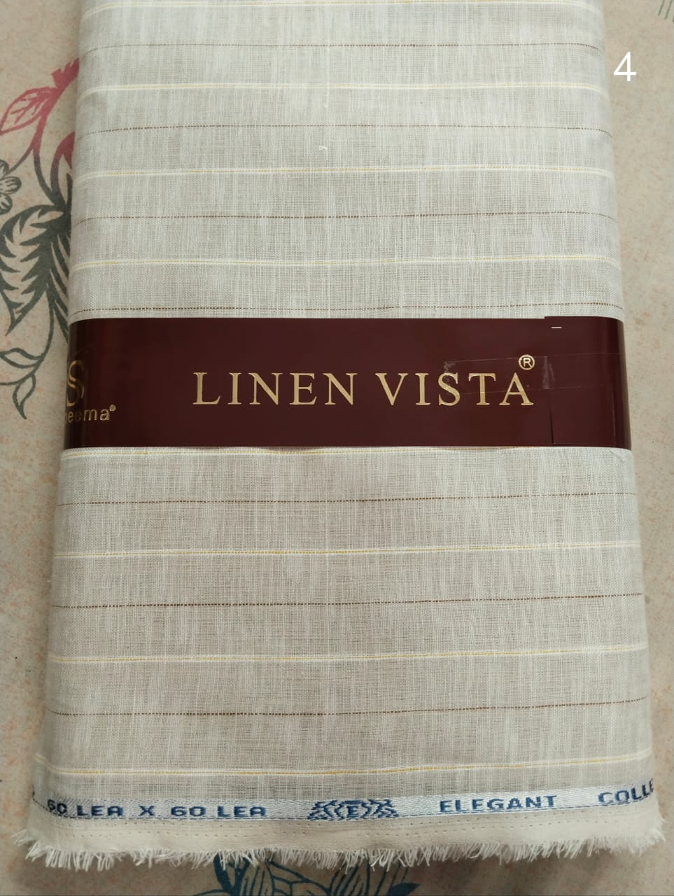 | Premium 60 Lea Linen Shirting Fabric | Off White With Golden Stripe Has 