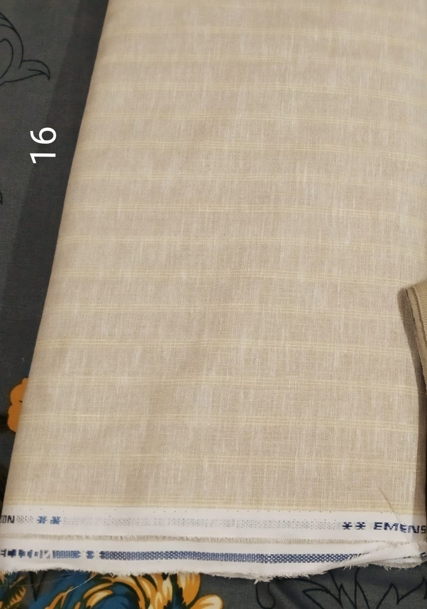  Premium 70 Lea Linen Shirting Fabric - Beige Check With Light Gold Lines 