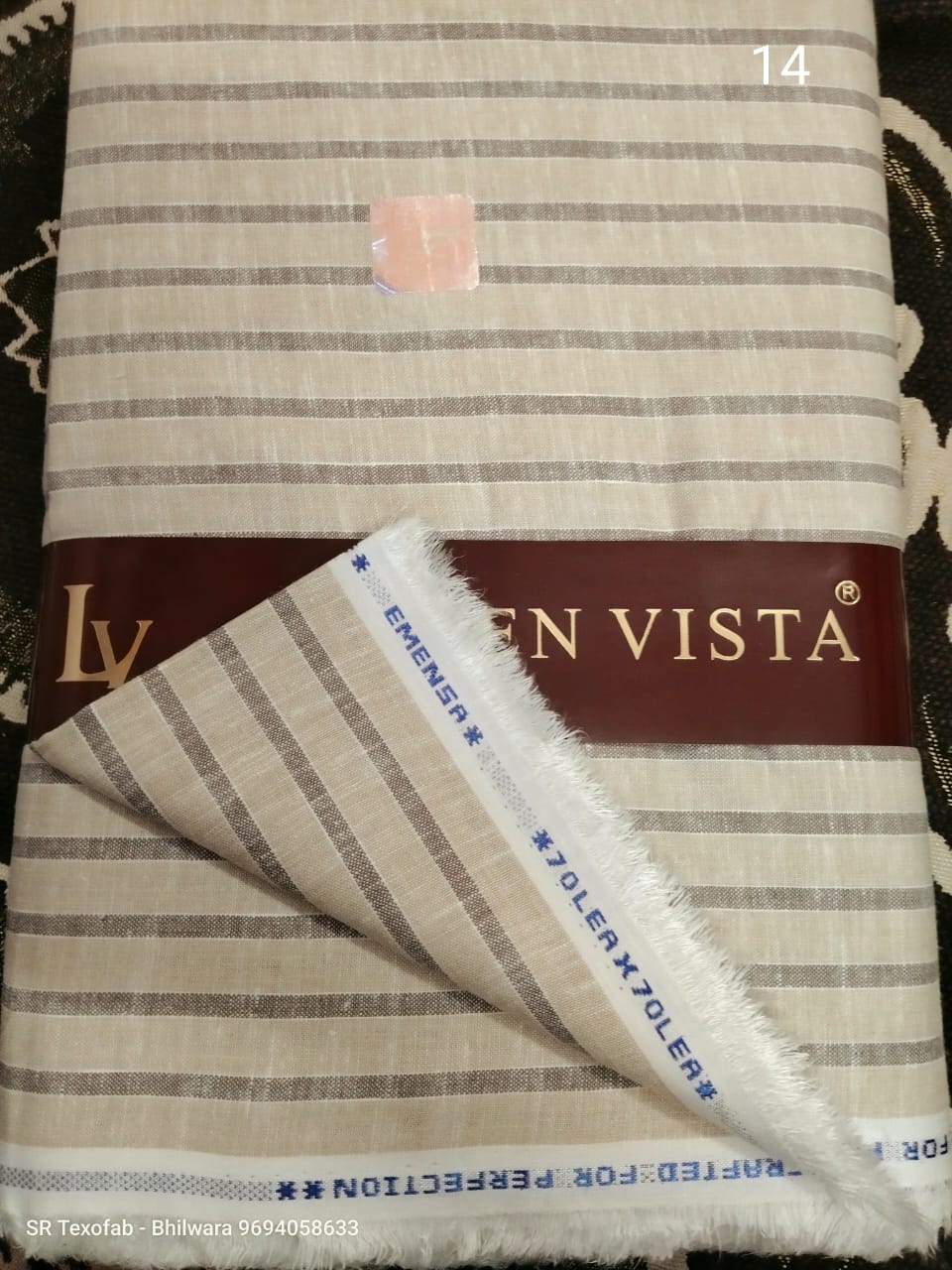Pure Linen Shirting Fabric Cream With Brown Vertical Stripe 1.60 Mtr