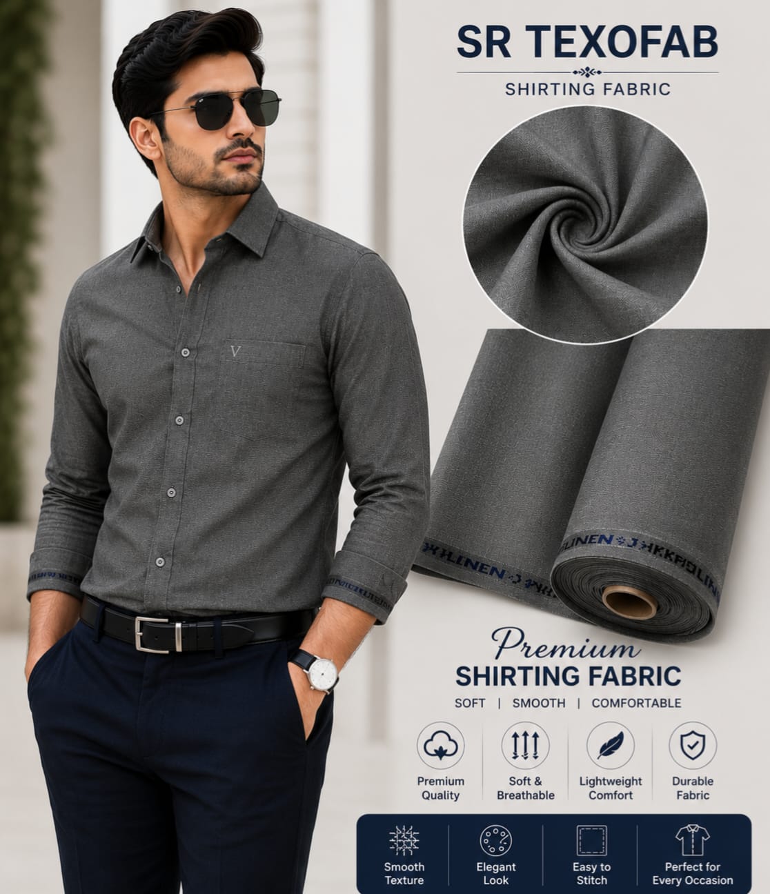 Premium Ash Grey Shirting Fabric 