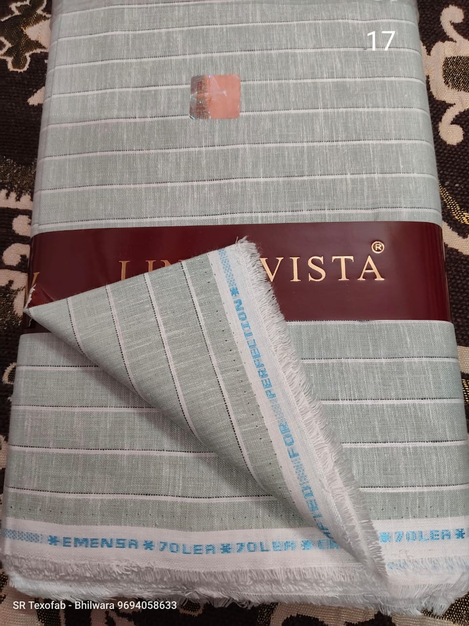  Pure Linen Shirting Fabric Light  Mint Green With White And Black Vertical Stripe 